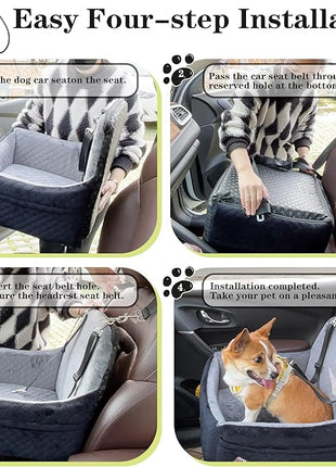 Car Dog Seat,Pet Booster Carseats for Dogs up to 25lbs,Safe and Comfy Puppy Travel Car Bed with Storage Pockets and 2 Safety Belt,Ultra Soft Fabric, Easy to Install,Fully Removable Washable.