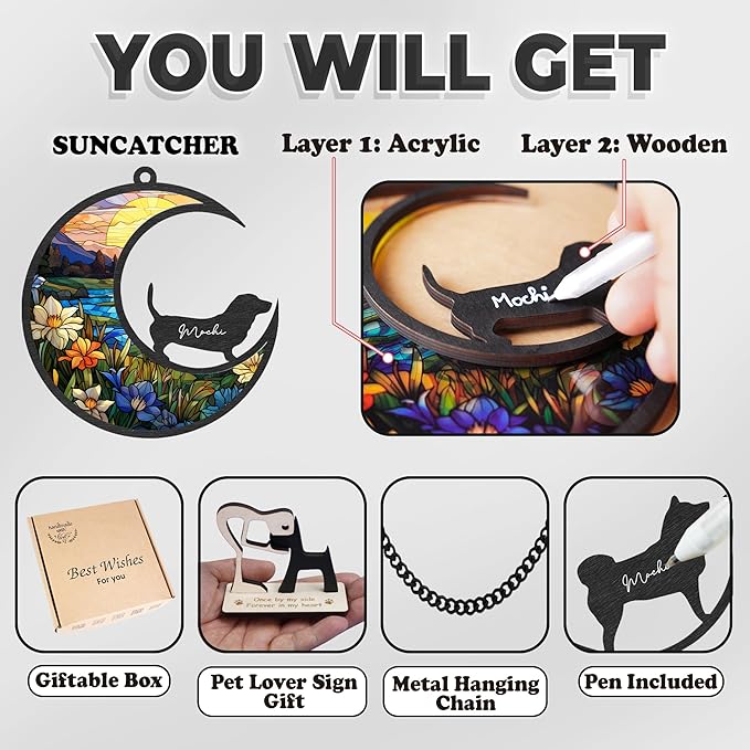 6'' Border Collie Dog Memorial Suncatcher Personalized Name Dog Breed Pet Ornament Window Car Hanging Sympathy Gift for Loss of Pet Passed Away Remembrance Gift for Dog Lovers SCD-B11-6-62