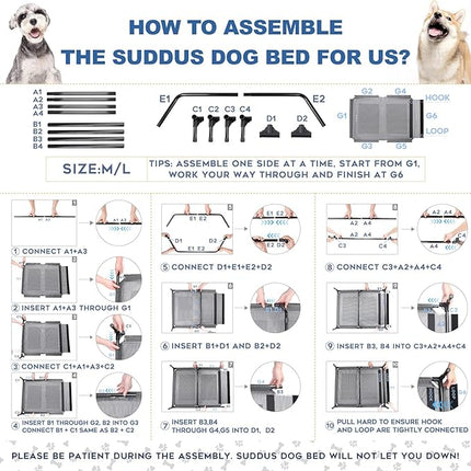 suddus Elevated Dogs Bed Waterproof Outdoor, Portable Raised Dog Cot, Dog Beds Off The Floor, Dog Beds Easy Clean Indoor or Outdoor Use, Large, Red