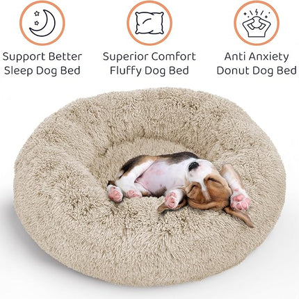 Donut Dog Bed - Premium Comfort for Anxiety Relief - Fluffy & Calming Design with Ultra-Plush Support | Cozy Round Dog Bed with Super Soft Circle Style (Beige, Large)