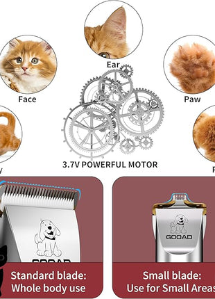 Cat Clippers for Matted Hair, Cat Grooming Kit, Cordless Cat Shaver for Long Hair, Low Noise Paw Trimmer, Cat Hair Trimmer for Grooming,Quiet Pet Hair Clippers Tools for Cats Dogs (Red)