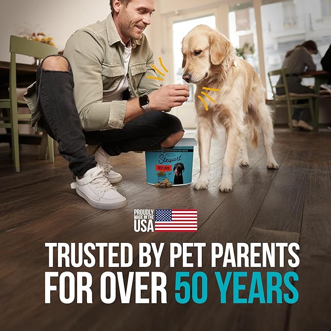 Stewart Single Ingredient Freeze Dried Raw Dog Treats, Beef Liver, 21 Ounce Value Size, Approx. 475 Pieces per Resealable Tub, Training Treats or Meal Topper, High Protein, Grain Free, Gluten Free