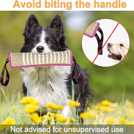 Dog Tug Toy Dog Bite Jute Pillow Pull Toy with 2 Strong Handles for Tug of War, Puppy Interactive Play, Tear Resistant Bite Training Toys for Small Medium Large Dogs (Pink Yellow Footprint)