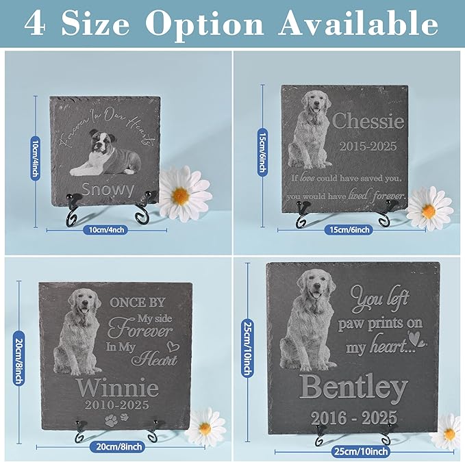 Pet Memorial Stone with Photo, Dog Memorial Gifts for Loss of Dog, Personalized Pet Memorial Gifts, Pet Loss Gift - in My Heart（Square）