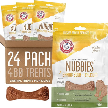 Arm & Hammer for Pets Nubbies Dental Treats for Dogs with Baking Soda & Calcium, Treat Chews Help Fight Bad Breath, Plaque & Tartar, Chicken Dog, Sm Size, 20 Pcs, 24pk (Packaging May Vary)