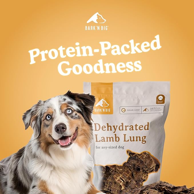 BARK'N BIG Lamb Lung Dog Treats Made in USA - Single Ingredient Lamb Dog Treats - Dehydrated Natural Lung Puffs for Dogs - 5oz