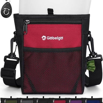 Gobeigo Dog Treat Pouch with Silicone Snack Bag, Front Pocket fits All Phones, 4 Cup Treat Bag with Training Clicker, Upgrade Stronger Magnetic Closure, 3 Ways to Wear Walking Fanny Pack (Red)