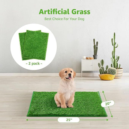 Artificial Grass Pad for Dogs (2 Pack),Replacement Fake Grass Turf Mat for Puppy Indoor Potty Training, Reusable Dog Pee Grass Patch,Easy to Clean & Strong Permeability (20"x25"-Hemmed Edge Grass)