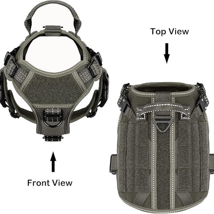 ICEFANG Tactical Dog Harness, Small Size,2X Metal Buckle,Working Dog MOLLE Vest with Handle,No Pulling Front Leash Clip,Hook and Loop Panel (Green,S (Pack of 1))