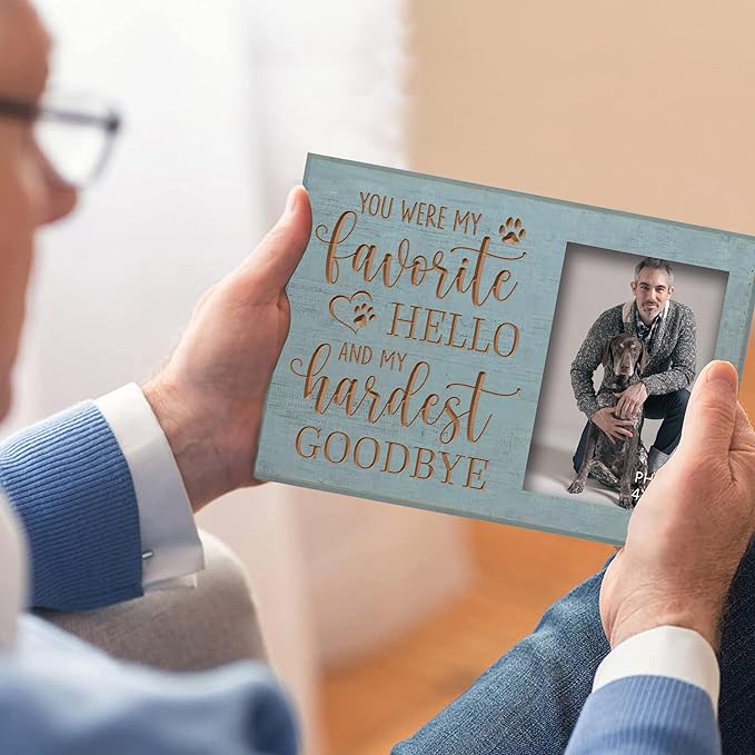 Dog Memorial Engraved Picture Frames 4x6 Inches - Bereavement Sympathy Decor for Loss of Dog - Pet Memorial Remembrance Photo Frame You Were My Favorite Hello and My Hardest Goodbye
