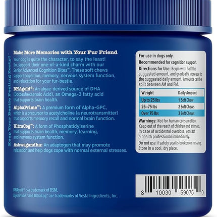 Zesty Paws Advanced Cognition Soft Chews for Dogs - with Omega 3 DHA, Ashwagandha & Alpha GPC - for Senior Dog Brain Health & Nervous System Support - Supplement for Calming & Relaxation - 90 Count