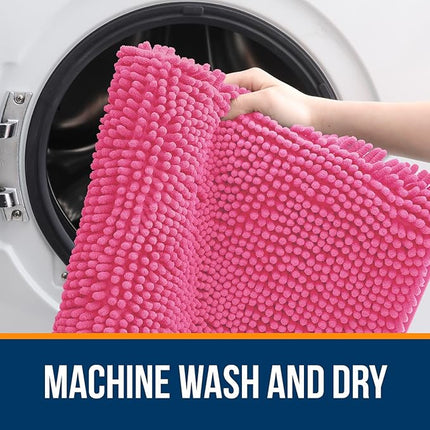 OLANLY Bathroom Rugs 47x20, Extra Soft Absorbent Chenille Bath Rugs, Rubber Backing Quick Dry, Machine Washable Bath Mats for Bathroom Floor, Tub and Shower, Home Decor Accessories, Hot Pink