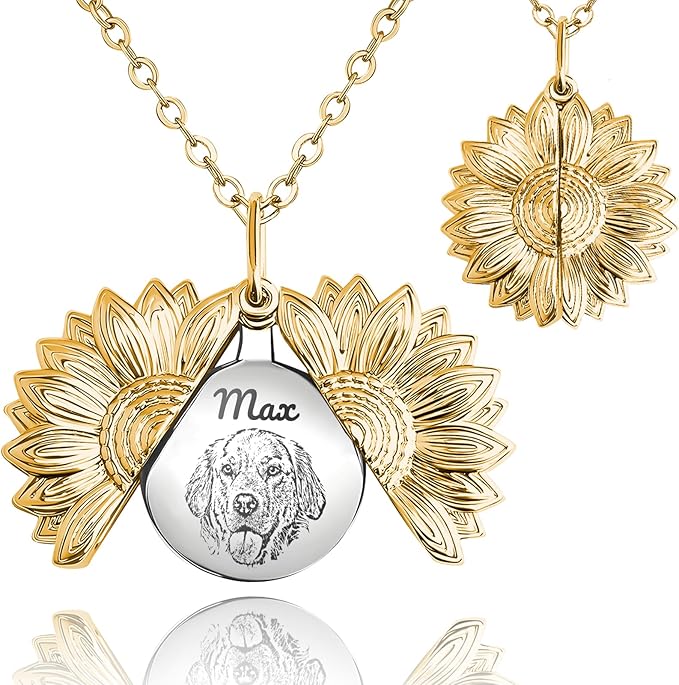 Personalized Pet Portrait Necklace Customized Pet Memorial Necklaces Dog Necklace for Women Custom Pets Necklaces Dog Memorial Jewelry for Cat Mom Dogs Dad (Gold-Silver)