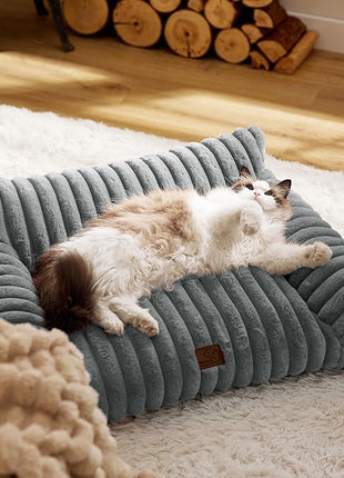 Bedsure Cute Cat Couch for Pets - Fluffy Small Dog Sofa with Premium Soft Corduroy Fleece, Pet Sofa with Removable Washable Cover, Supportive Dog Couch Bed for Small Medium Dogs, 30inch, Warm Grey