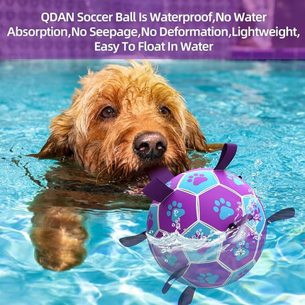 QDAN Dog Ropes Toys Soccer Ball with Straps, Puppy Birthday Gifts, Tug of Toy, Water Toy, Durable Balls for Dogs, Medium Small Breed, 6 Inch