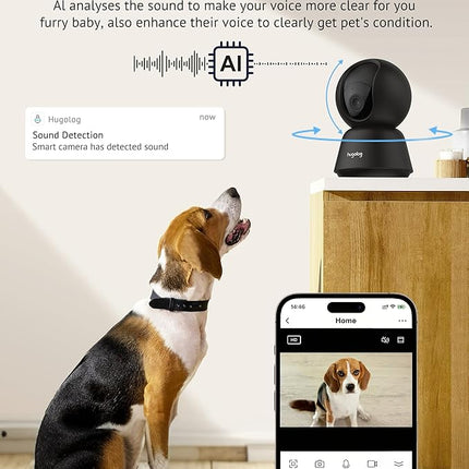Hugolog 4K 8MP Indoor Pan/Tilt Security Camera with Auto-Focus,Ideal for Baby Monitor/Pet Camera/Home Security,Starlight Color Night Vision,Human/Pet AI,Two-Way Audio,US Cloud,Compatible with Alexa