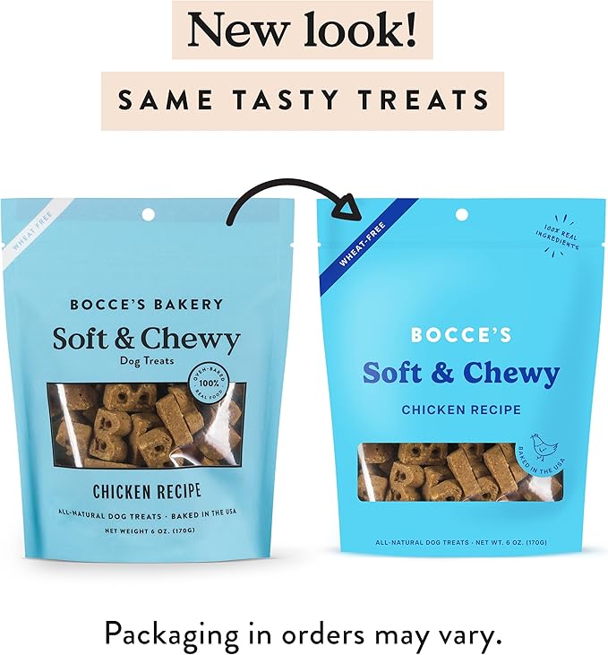 Bocce's Bakery Oven Baked Chicken Recipe Treats for Dogs, Wheat-Free Everyday Dog Treats, Made with Real Ingredients, Baked in The USA, All-Natural Soft & Chewy Cookies, Chicken, 6 oz
