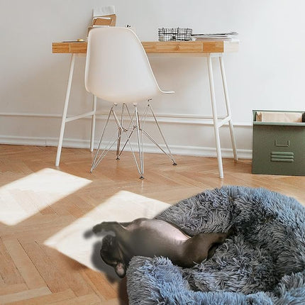 Calming Anti-Anxiety Donut Dog Bed for Small Medium Dogs - 23 Inches Dark Gray, Washable Fuzzy Puppy Bed Fits up to 15 lbs Pets