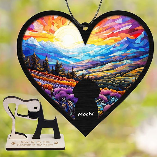 6'' Dog Heart Memorial Suncatcher Custom Name Dog Breed Pet Ornament Window Hanging Sympathy Gift Loss of Pet Passing Away Remembrance Gifts for Dog Lovers in Loving Memory H11-BLA-6-B1-21
