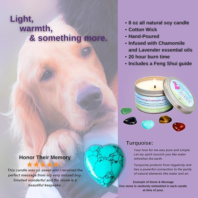 Pet Perennials Dog Memorial Candle – Dog Bundle Healing Hearts Pet Memorial Candle with Keepsake Heart Stone & Card – Candles for Grief, Sympathy, and Remembrance