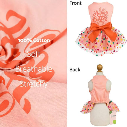 Fitwarm Happy Easter Day Dog Dress 100% Cotton Girl Dog Clothes Easter Bunny Dogs Dresses Pet Apparel Doggie Tutu with Bowknot Cat Clothing Puppy Dresses Doggy Costume Attire Orange Small