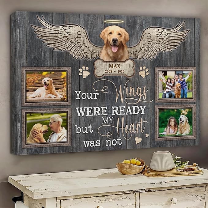 Dem Canvas Personalized Dog Memorial Canvas, Loss Of Dog Gifts, Your Wings Were Ready, Dog Memorial Gifts, Dog Death Sympathy Gifts, Custom Dog Memorial Gift For Pet Loss (36x24)