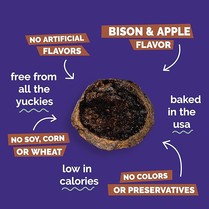 Fruitables Whole Jerky Bites, Grilled Bison & Apple Dog Treats, Healthy Dog Treats, Limited Ingredients, No Corn, Wheat, or Soy, Puppy Essentials, 5oz