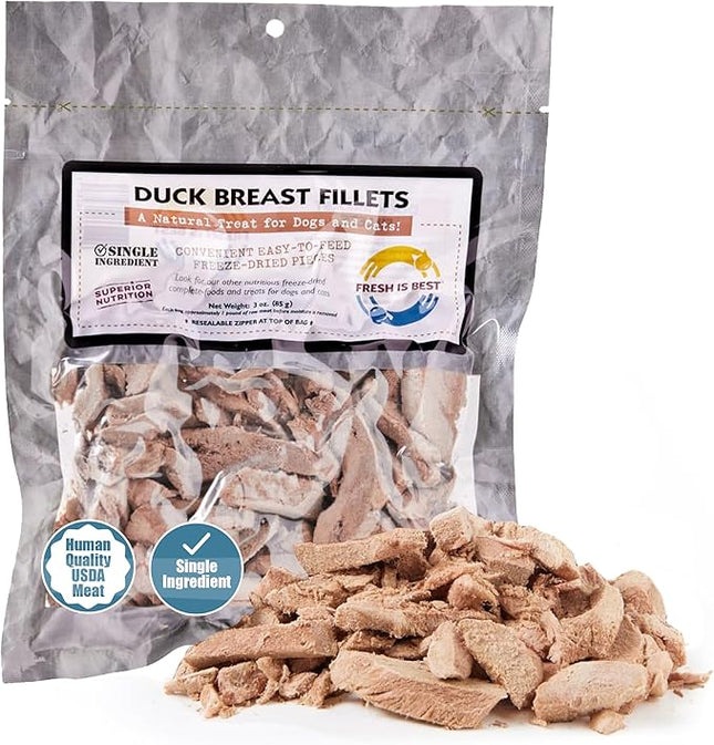 Fresh Is Best Freeze Dried Dog Treats – Raw Freeze Dried Cat Treats in Resealable Zipper Bag – High-Protein Duck Breast for Dogs & Cats – Made in The USA