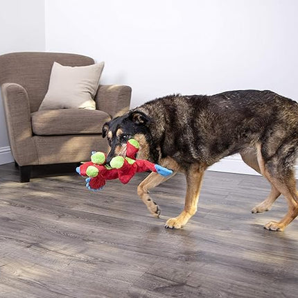 goDog Dinos Frills Squeaky Plush Dog Toy with Chew Guard Technology, Durable Fabric & Squeaker for Active Play, Red, Large