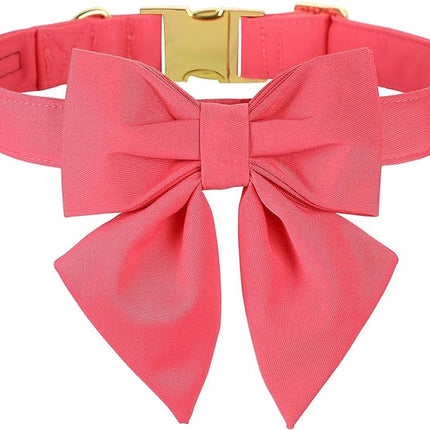 Maca Bates Peach Pink Dog Collar with Cute Solid Sailor Bow Tie for Large Girl Boy Dogs,Girly Adjustbale Durable Breakaway Soft Collars with Bowtie for Female Male Puppy,Pet with Metal Buckle