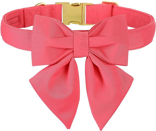 Maca Bates Peach Pink Dog Collar with Cute Solid Sailor Bow Tie for Large Girl Boy Dogs,Girly Adjustbale Durable Breakaway Soft Collars with Bowtie for Female Male Puppy,Pet with Metal Buckle