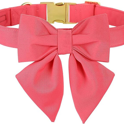 Maca Bates Peach Pink Dog Collar with Cute Solid Sailor Bow Tie for Small Girl Boy Dogs,Girly Adjustbale Durable Breakaway Soft Collars with Bowtie for Female Male Puppy,Pet with Metal Buckle