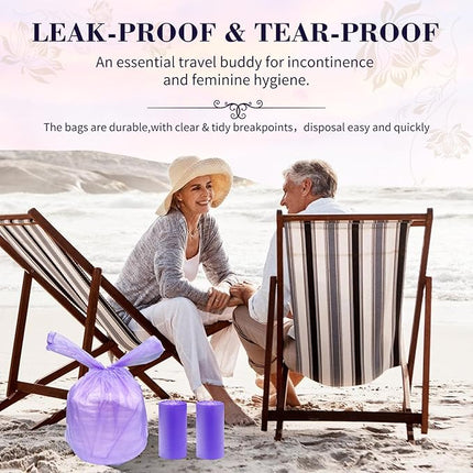 Large Adult Diaper Disposal Bags (18’’x23’’),96 Pcs, Scented, Elderly Waste Disposal, Baby Diapers Disposal Trash Bags, Sanitary Product Disposal at Home and Travel, Purple