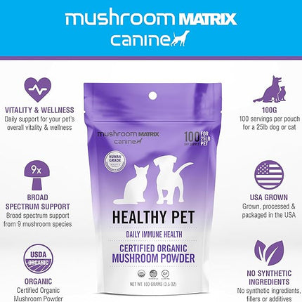 Om Mushroom Matrix Pet - Canine | Healthy Pet | USA Grown Human-Grade Organic Mushroom Powder Pet Supplement | Daily Functional Immune Support for Dogs & Cats | 100 Grams, 3.5 oz