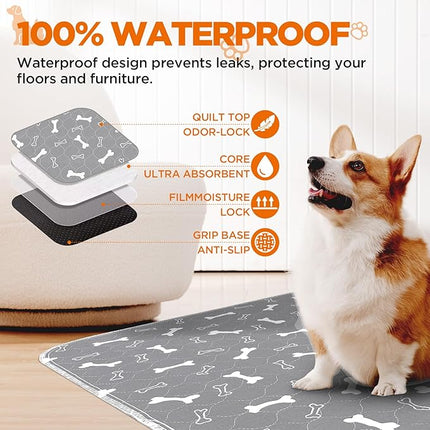 Washable Pee Pads for Dogs Large 72" x 72" 2-Pack Reusable Puppy Pads Pet Training Pads, Fast Absorb Dog Mats, Waterproof Whelping Pad, Non-Slip Protects Against Urine Leakage