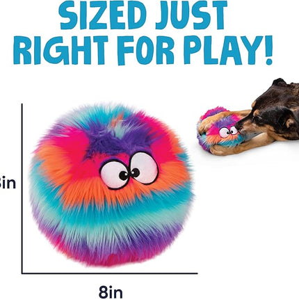 goDog Furballz Squeaky Plush Ball Dog Toy, Chew Guard Technology - Cool Rainbow, Large