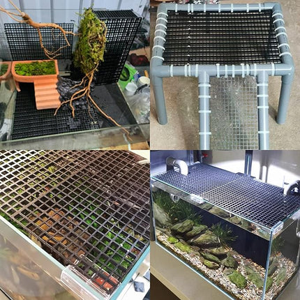 Aquarium Fish Tank Bottom Isolation 8 Pcs, Plastic Egg Crate Grid Divider Tray Egg (S 8pcs Black)