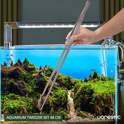 VORESTIC 2 Pcs Heavy Duty Reptile Feeding Tongs, Aquarium Tweezers 18 Inch, Straight and Curved Extra Long Tweezers, Reptile Tongs, Aquarium Tongs, Aquarium Tweezers Extra Long