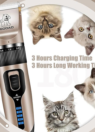 Cat Clippers for Matted Hair, Cat Grooming Kit, Cordless Cat Shaver for Long Hair, Low Noise Paw Trimmer, Cat Hair Trimmer for Grooming,Quiet Pet Hair Clippers Tools for Cats Dogs (Gold)