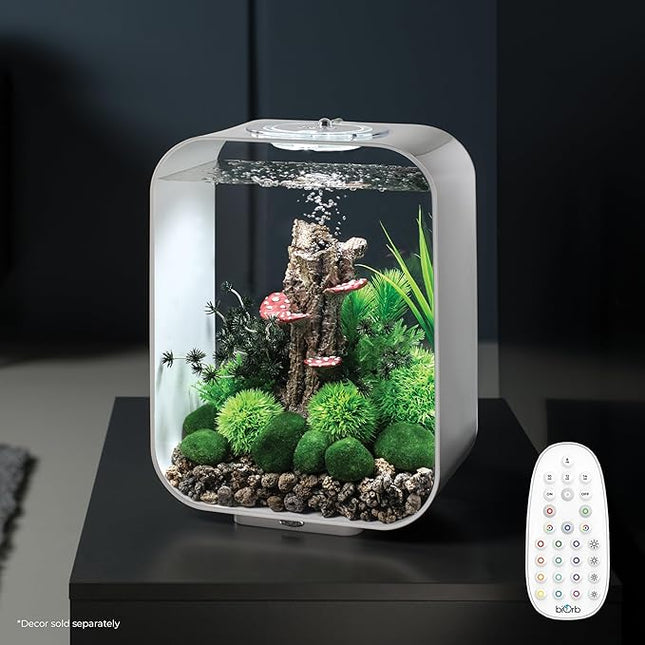 biOrb Life 15 Acrylic 4-Gallon Aquarium with Multi-Color Remote-Controlled LED Lights Modern Compact Tank for Tabletop or Desktop Display, White