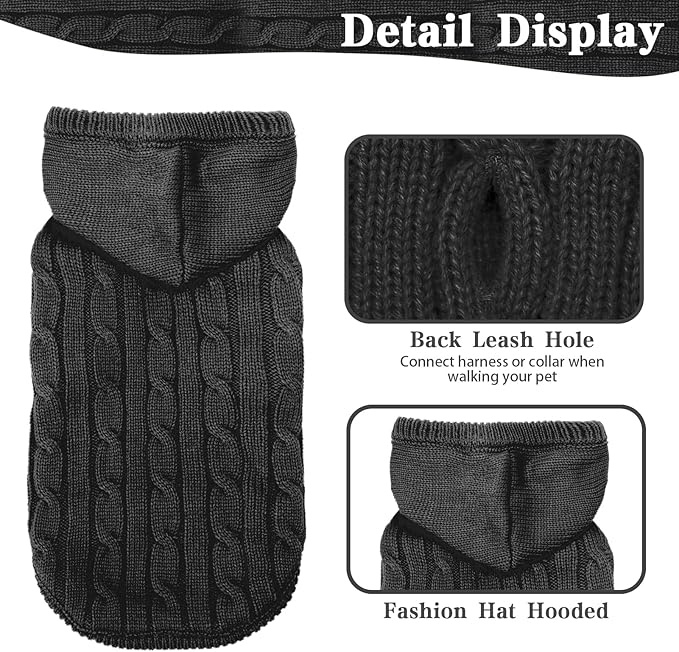 PUPTECK Winter Dog Cat Sweater Coat - Soft Cold Weather Clothes Knitwear for Kitties & Small Dogs Indoor Outdoor Walking Warm, Knitted Classic for Doggies Kitties Girls Boys, Black M