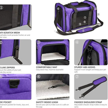 Large Cat Carriers Dog Carrier Pet Carrier for Large Cats Dogs Puppies up to 25Lbs, Big Dog Carrier Soft Sided, Collapsible Travel Puppy Carrier - Large - Purple