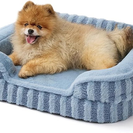 LE SURE Cute Dog Bed for Small Dogs, Orthopedic Waterproof Small Pet Beds with Sides, High Back Non-Slip Bottom and Egg-Crate Foam Puppy Couch Sofa with Washable Removable Cover, Blue