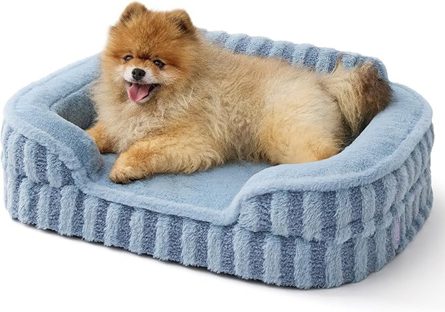 LE SURE Cute Dog Bed for Small Dogs, Orthopedic Waterproof Small Pet Beds with Sides, High Back Non-Slip Bottom and Egg-Crate Foam Puppy Couch Sofa with Washable Removable Cover, Blue
