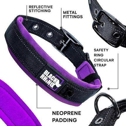 Black Rhino Extra Large Dog Collar - Adjustable Reflective Heavy Duty Wide Dog Collar with Ultra-Soft Neoprene Padding - Weatherproof, Durable, and Comfortable for Active Dogs - Purple and Black