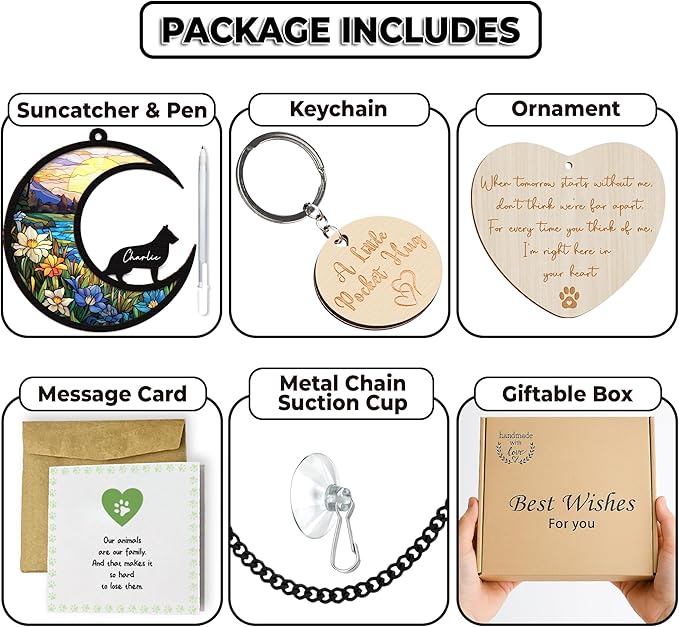 6'' German Shepherd Memorial Suncatcher, Personalized Name, Pet Ornament Window Car Hanging, Sympathy Gift for Loss of Pet, Passed Away Remembrance Gift for Dog Lovers 05-SS1