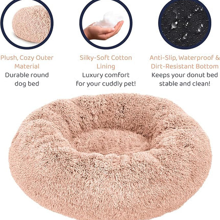 Donut Dog Bed - Premium Comfort for Anxiety Relief - Fluffy & Calming Design with Ultra-Plush Support | Cozy Round Dog Bed with Super Soft Circle Style (Pink, Medium)