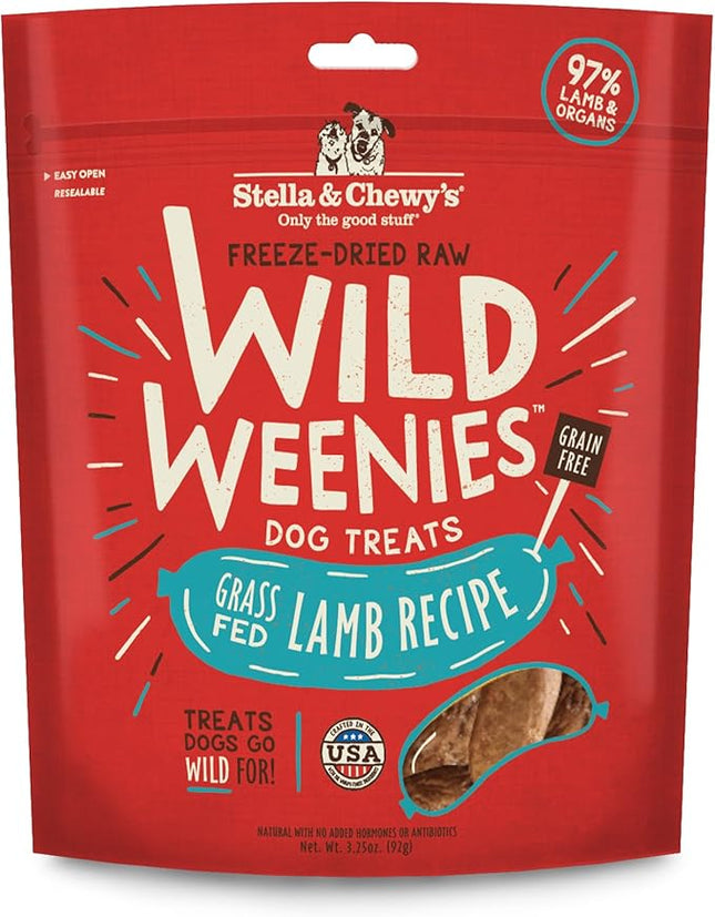 Stella & Chewy's Freeze-Dried Raw Wild Weenies Dog Treats - High-Protein Training Treats for Dogs & Puppies - All-Natural Grass-Fed Lamb Recipe with 97% Meat & Organs - USA Made - 3.25 oz Bag