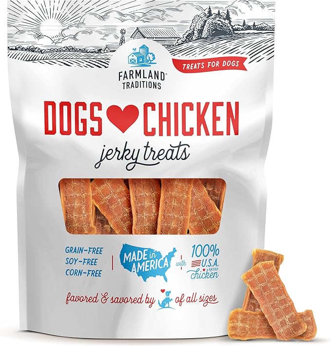 Farmland Traditions Dogs Love Chicken Jerky Dog Treats, Premium Two-Ingredient Dog Jerky with USA-Raised Chicken, 3-Pound Bag