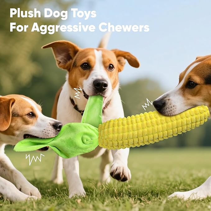 Vitscan Tough Dog Toys for Not Aggressive Chewers, Durable Dog Chew Toys for Small Medium Large Dogs,Interactive Crinkle Squeaky Dog Toys to Keep Them Busy Corn Plush Puppy IQ Training Dogs Puzzle Toy